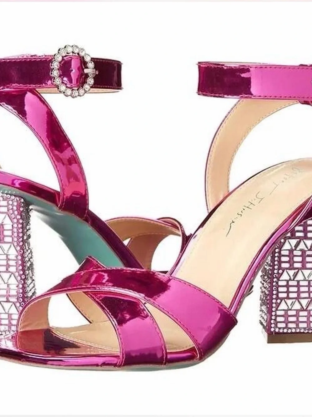 New 💖 Betsey Johnson. Size 7.5. Fuchsia Block-Heel Sandals with Crystal Detail - Picture 5 of 6